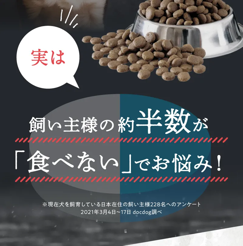 実は飼い主様の約半数が「食べない」でお悩み！